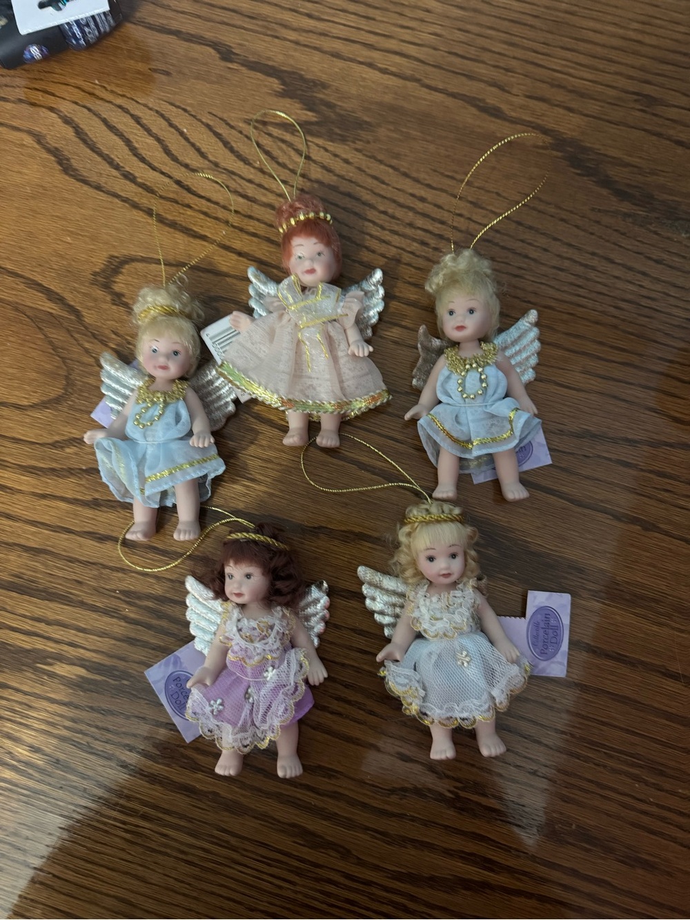 Five porcelain angel Christmas
ornaments